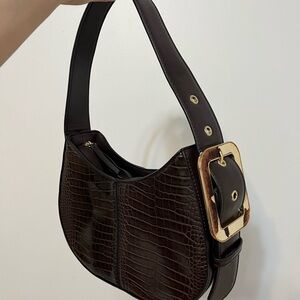 Topshop Dark Brown Croc-Embossed Shoulder Bag